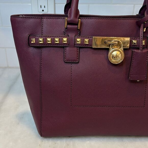 Michael Kors Hamilton Traveler Studded Satchel Saffiano Leather Bag - Picture 2 of 16